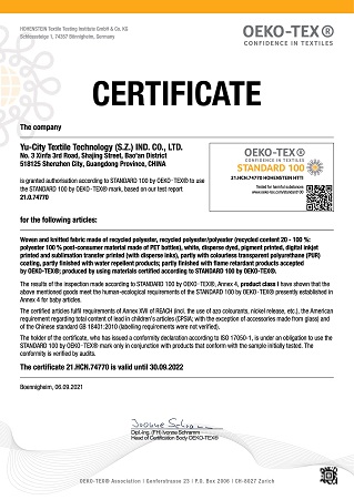 OEKO-TEX(R) Certified in 2021